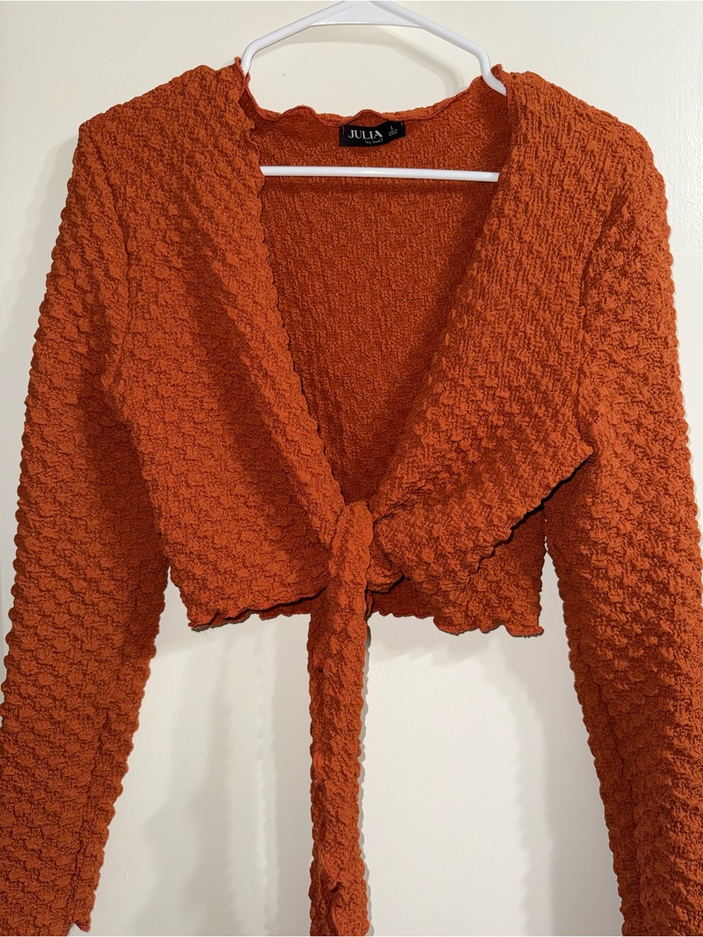 Julia Rust Orange Tie-Front Cropped Cardigan Sweater